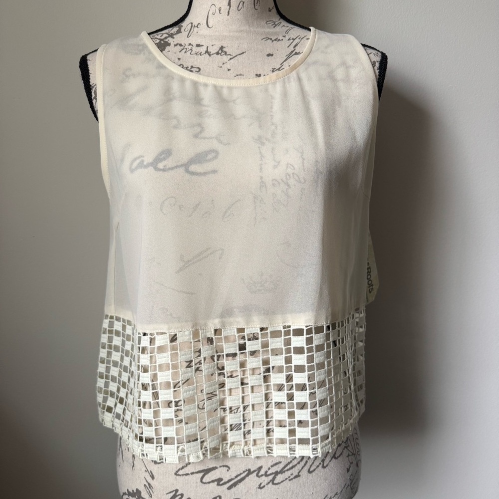 Off White Sheer Sleeveless Top - Loose fit - Size Large